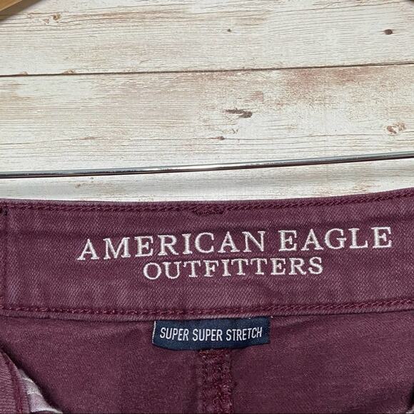 American Eagle Outfitters Hi-Rise Shortie Shorts Burgundy Denim Preppy Size 0 - Picture 7 of 10